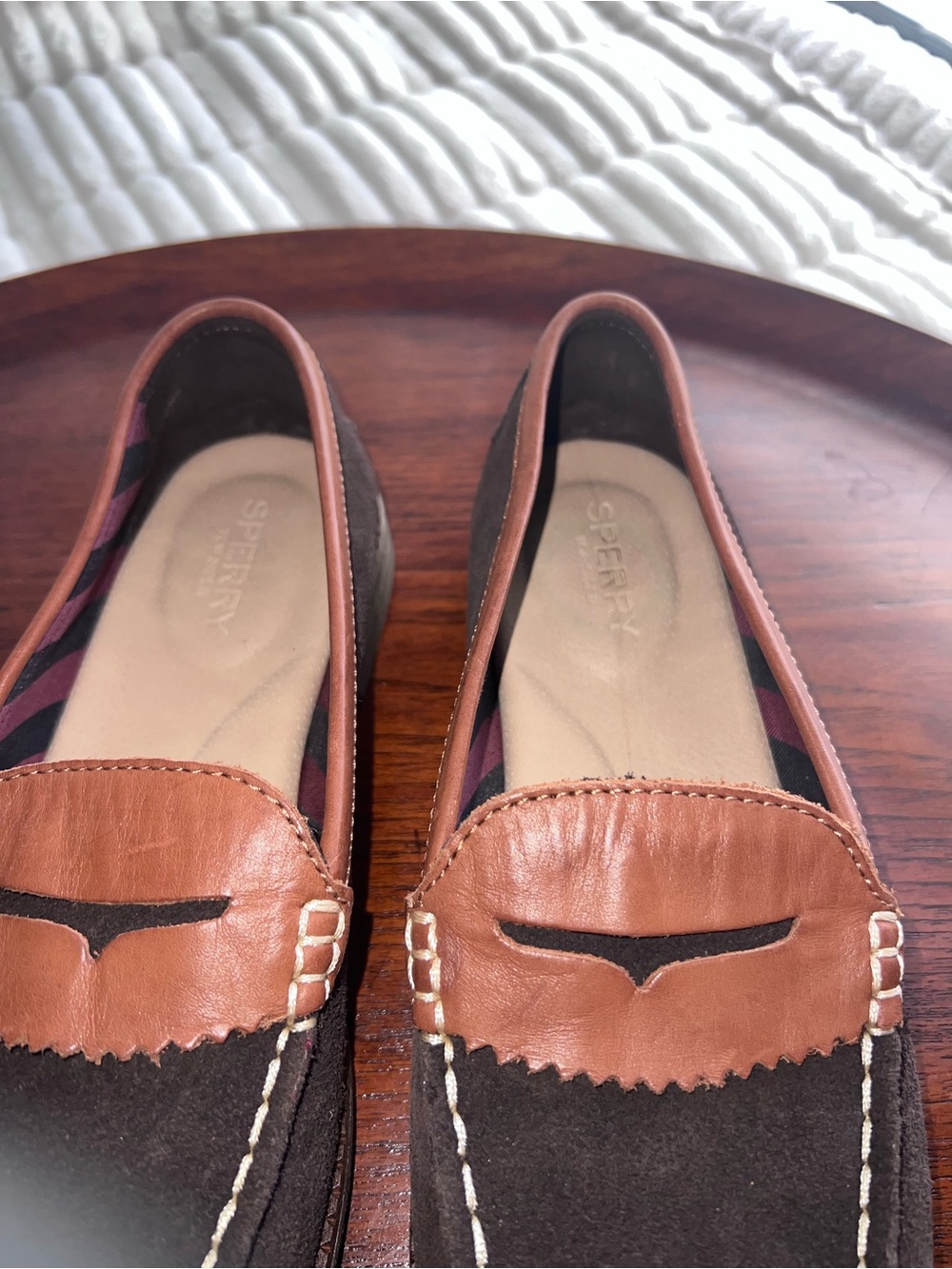 Sperry Brown Suede with Tan Leather Penny Loafers - Picture 5 of 8